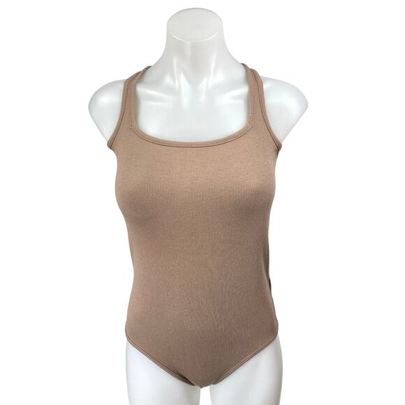 bobi Tops - Bobi Tan Sleeveless Ribbed Knit Square Neck Cami Camisole Tank Bodysuit Top Sz S